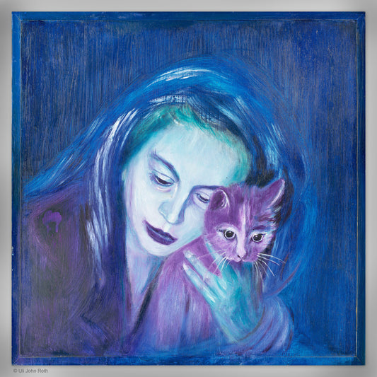 "BLUE MADONNA & PURPLE KITTEN" 1991 by Uli Jon Roth- fine Art print on canvas